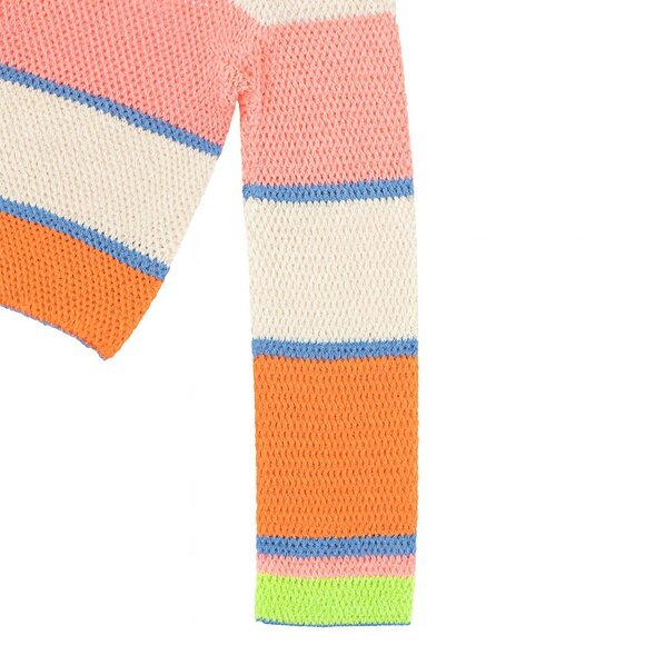 Hippie Rose Crochet Mesh Striped Sweater L | Y2K Boho Knit Pullover - Picture 4 of 8